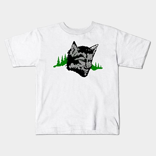 Wolf Man Forest, Camping and Hiking Kids T-Shirt by Redmanrooster